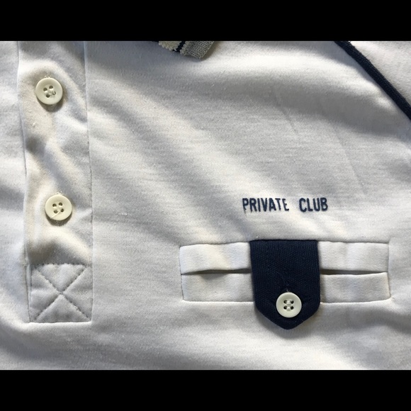 Retro PRIVATE CLUB Mens Polo Shirt Bat Wing Short - Picture 4 of 8